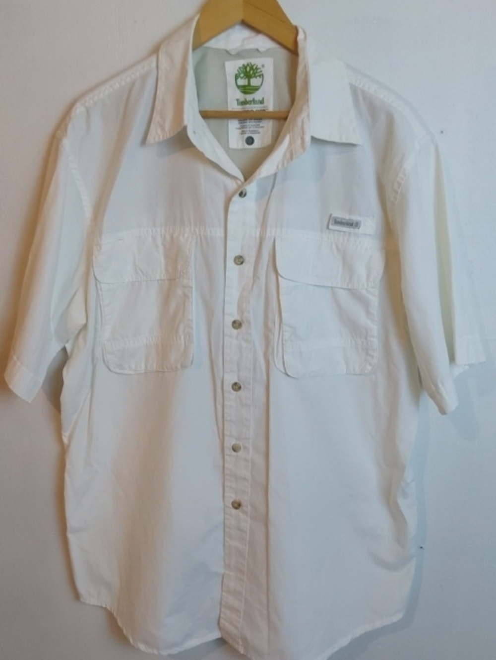 Timberland| Men's White Vented Quick Dry Short-Sleeve Button-Up Shirt Outdoors L